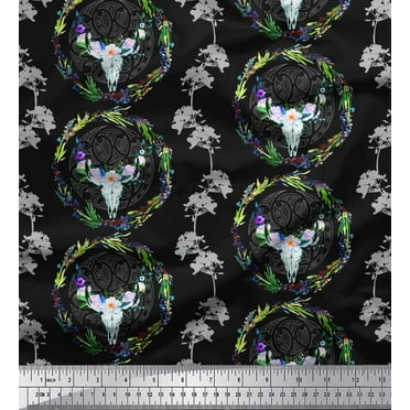 Soimoi Cotton Duck Fabric Floral,Wreath & Skull Animal Fabric Prints by Yard 42 Inch Wide