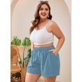 thumbnail image 4 of SHOWMALL Plus Size Casual Shorts for Women with Pockets, High Waisted Lightweight Summer Beach Shorts, Blue Gray 2X Elastic Drawstring Lounge Walking Shorts, 4 of 7
