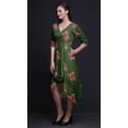 thumbnail image 2 of Bimba Cotton Green Leaves & Begonia Floral Printed Ladies Asymmetrical Pocket ShiftÂ&nbsp;DressÂ&nbsp;Short Sleeve V Neck MidiÂ&nbsp;Dress-XX-Large, 2 of 4