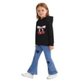 thumbnail image 6 of Owordtank Girls Long Sleeve Hooded Sweatshirt Hoodie Cute Tops Stretch Flare Jeans with Heart-Shaped Distressed Details, Frayed Hem, 6 of 7
