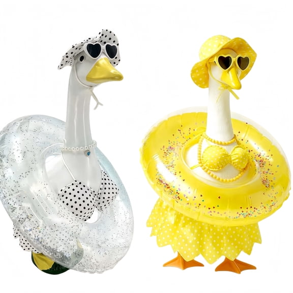 23 Inch Porch Goose Outfit 2 Sets, Summer Bikini Swimsuit Costume with Hat Sunglasses Swim Ring Necklace, Funny Beach Pool Theme Goose Clothes for Yard Lawn Garden Outdoor Decor