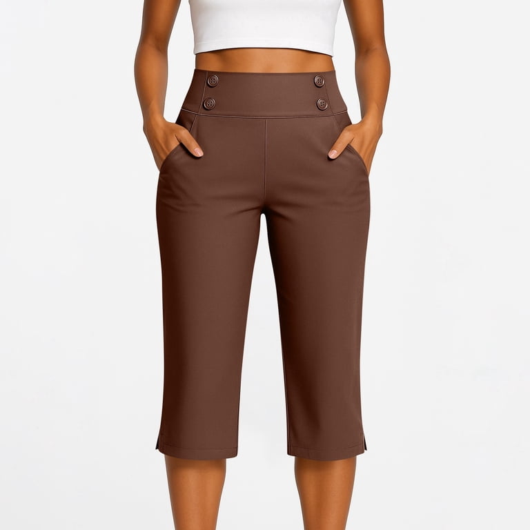 brown dress capris Capri Pants for Women Summer High Waisted Stretchy Dressy Pants Summer Casual Slacks Yoga Pant(Brown,M) the size will not change too much Women's Nine And Co Brown