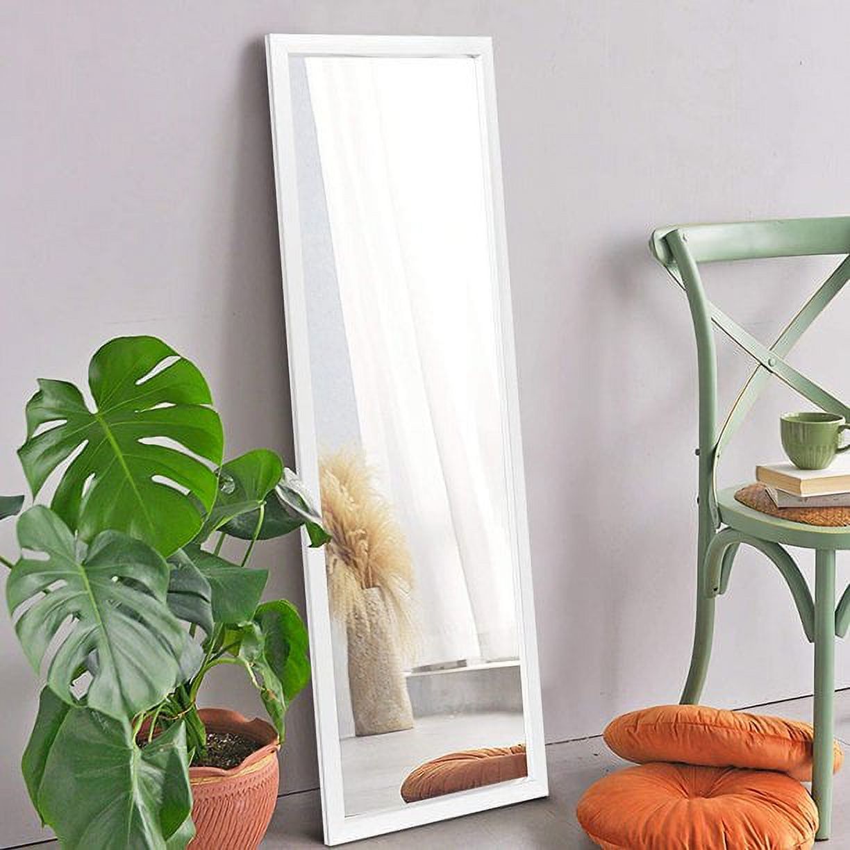 Full Length Door Mirror 55" x 12" Rectangle Wall Mirror Hanging or Leaning Against Wall for Bedroom White (No Stand)