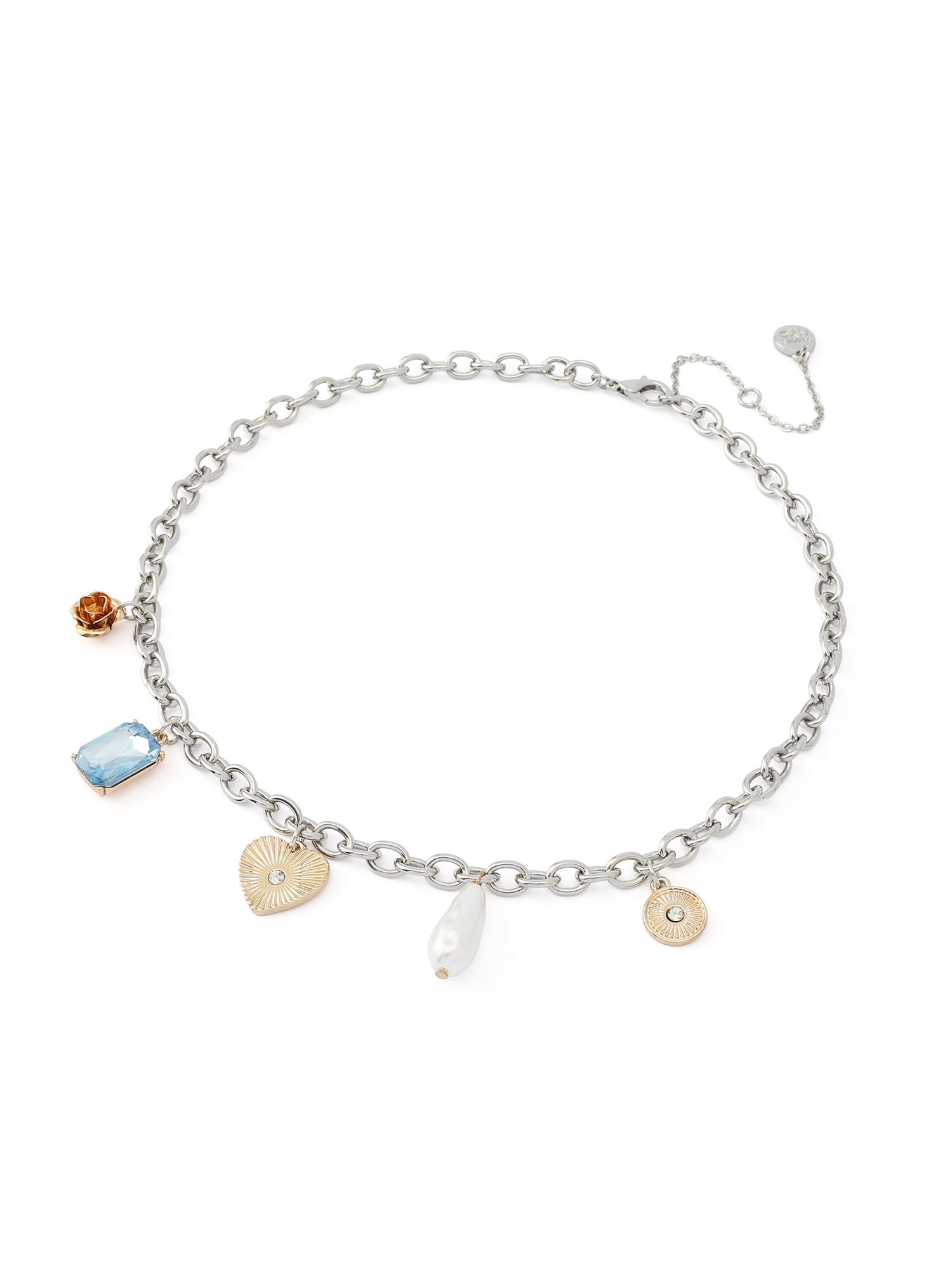 Madden NYC Women's Fashion Crystal Heart Charm Bib Necklace