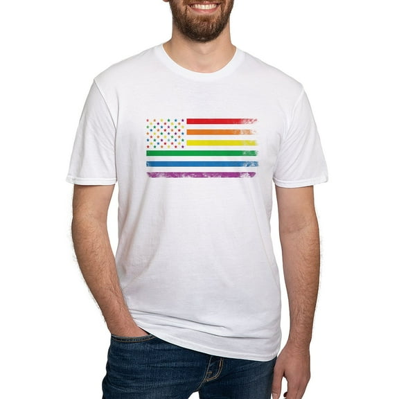 CafePress - Rainbow American Flag T Shirt - Fitted T-Shirt, Vintage Fit Soft Cotton Tee