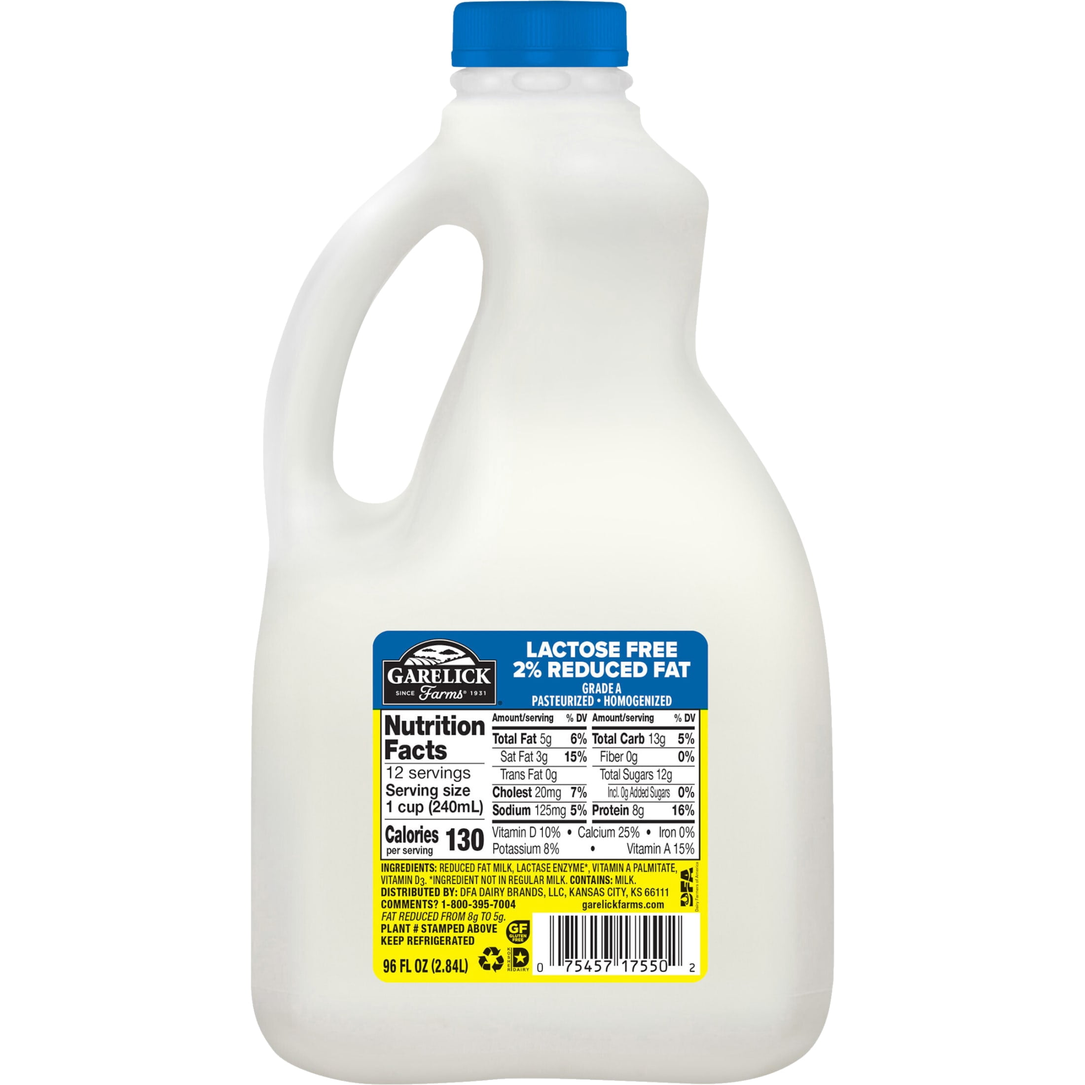 Garelick Farms Lactose Free 2% Reduced Fat Milk 96 Fl Oz Carafe