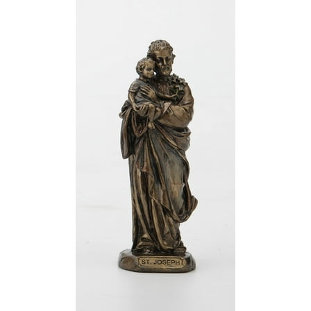 Veronese Design 3 3/8 Inch Saint Joseph Cast Resin Hand Painted Antique Bronze Finish Statue Home Decor