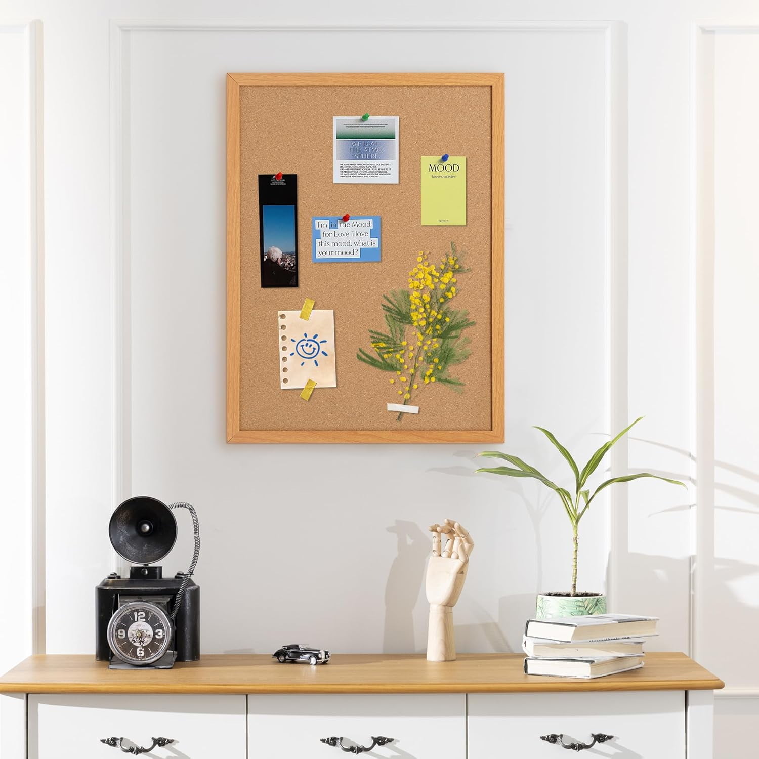 Cork Board Bulletin Board 24 x 18 Inches Cork Notice Pin Board Memo Board with Brown Wooden Frame for Display Home Decor Office Kitchen