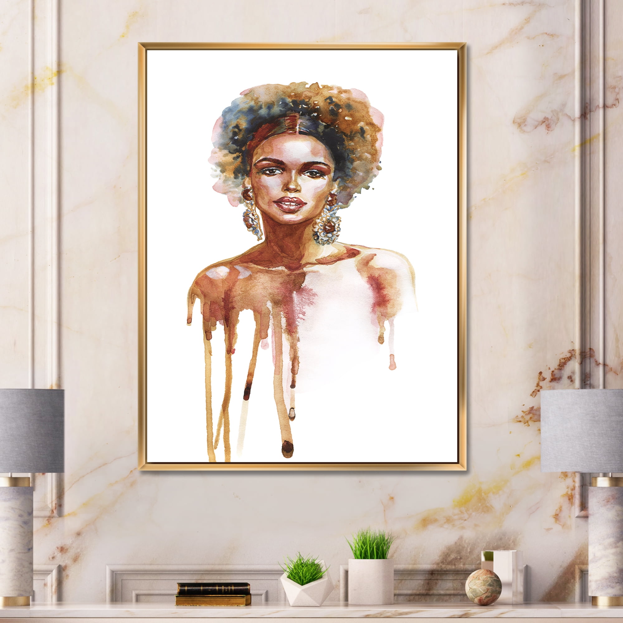 Designart 'Portrait of Afro American Woman XIII' Modern Framed Canvas Wall Art Print