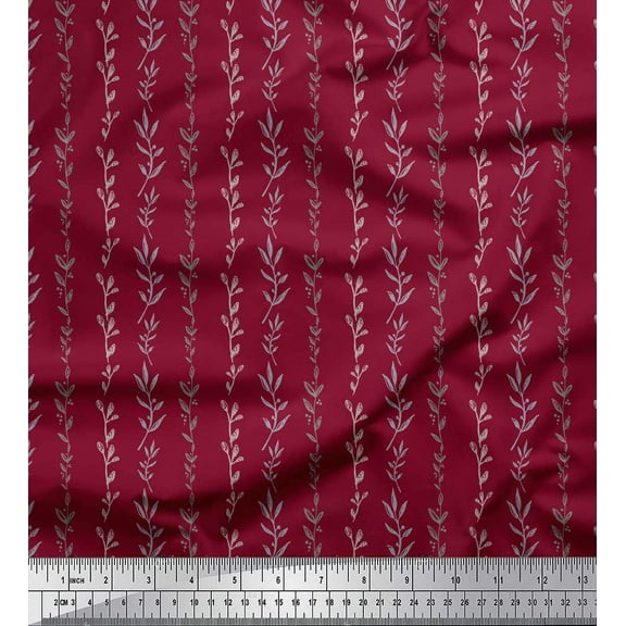 Soimoi Red Cotton Duck Fabric Buds & Leaves Printed Craft Fabric by the Yard 42 Inch Wide
