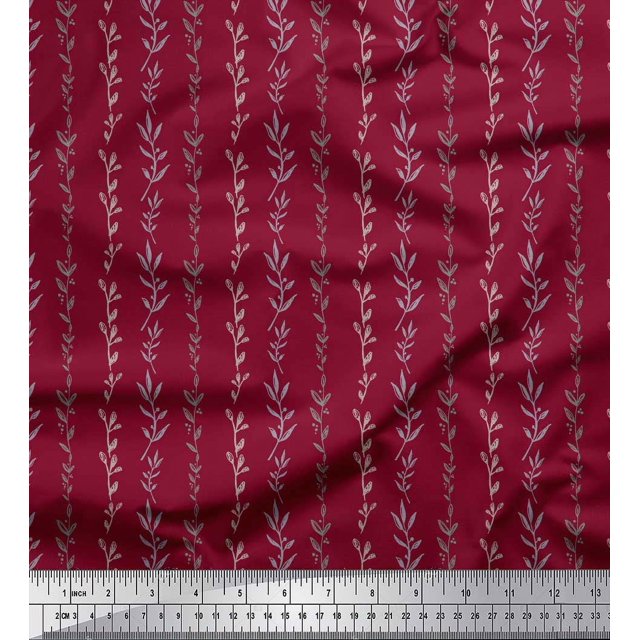 Soimoi Tissu en Coton Rouge Imprimé Bourgeons et Feuilles au Mètre 56 Pouces de Large
