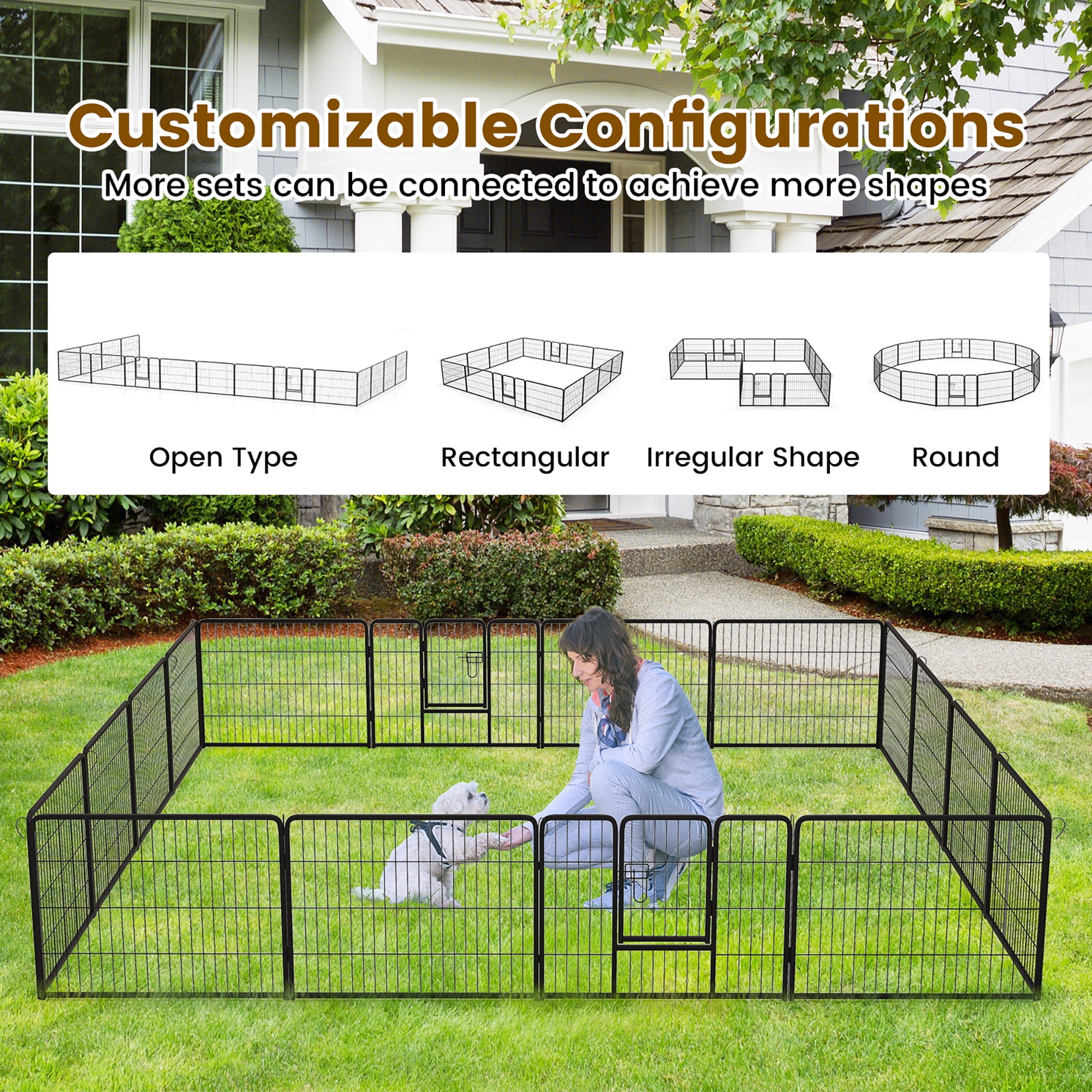 Gymax 16 Panel 24'' Height Pen Fence w/ Lock Indoor Outdoor Foldable Fencing Gate