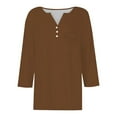 thumbnail image 5 of ZHENHONG T Shirts for Women,Casual 3/4 Sleeve V Neck Button Down Shirt Trendy Solid Loose Fit Pocket Tee,Brown Women Blouses, 5 of 5