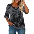 thumbnail image 4 of Alkepwun Women's Tops Casual Floral Print Faux Two-Piece V Neck Front Pleats Bell Sleeve Summer T-Shirt Lightweight Flowing Breathable Plus Size Top, 4 of 6