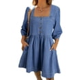 thumbnail image 1 of Vestido vaquero Sidefeel Spring con mangas 3/4, corte holgado, azul claro, 1 of 7