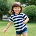thumbnail image 5 of Zanarzt T Shirt for Toddler Boys Baby Toddler Boys Short Sleeve Tee Shirts Kids Full Striped Shirts Tops Soft Comfy Crew Neck Tops Summer Basic Clothes Sport Dark Blue,1-2 Years, 5 of 5