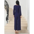 thumbnail image 4 of DARING DIVA Women's Cocktail Long Sleeve Beaded Wide Leg Jumpsuits X-Large Dark Blue, 4 of 5