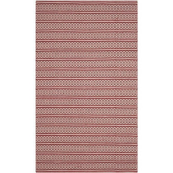 SAFAVIEH Montauk Randall Geometric Striped Cotton Area Rug, Ivory/Red, 6' x 6' Square