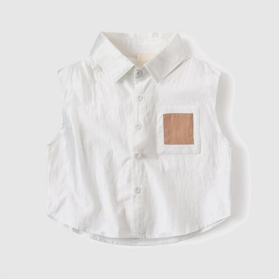 Krdevn Boys Sleeveless Button Down Shirt With Pocket Casual Comfortable Summer Kids Top,12-18 Months