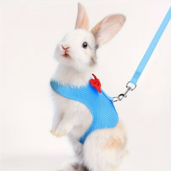 DAMAI Bunny Harness and Leash Set, Soft Breathable Rabbit Leash Vest with Cute Bow Mesh Adjustable Vest Bunny Leash for Rabbits Kitten Ferret Puppy Small Pets Walking