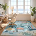 thumbnail image 3 of Design&I 4'x6' Washable Area Rug Snag-Free Skid-Resistant Medium Blue Coral Underwater Seascape Illustration Motifs with Fish and Seaweed for Home Office, Under Desk, 3 of 7