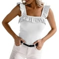 thumbnail image 1 of Hiiyo Women's Ruffle Strap Square Neck Tank Top Solid Color Knitted Camisole, Sizes M, 1 of 5