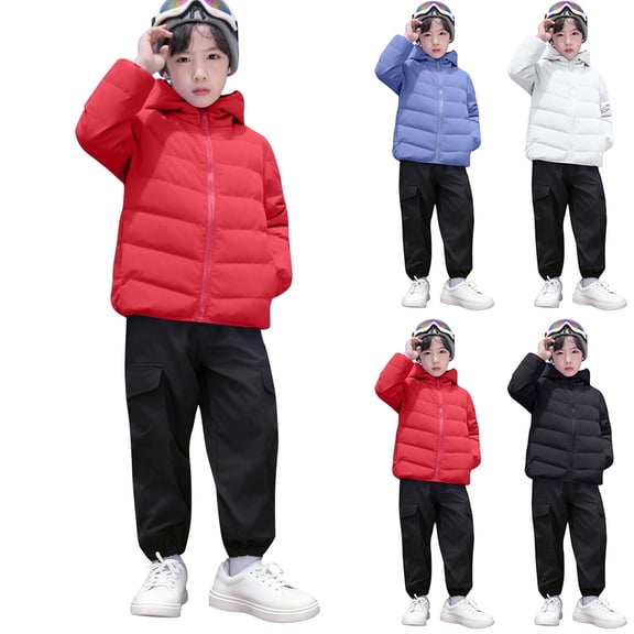 ATOGUTA Boys Down Puffer Jacket Winter Fleece Jacket Zip Up Hooded Puffer Quilted Kids Outerwear Jacket for Boys Size 1T-14 Red