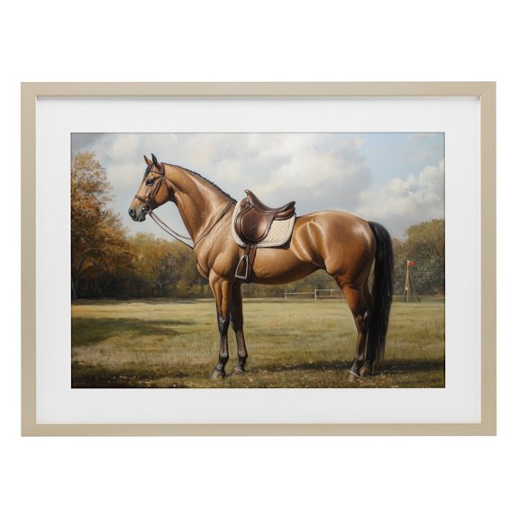 Stupell Industries Transitional Show Ready Horse with Saddle Birch Framed Print Under Glass, 20 x 14, by Petals Prints Design