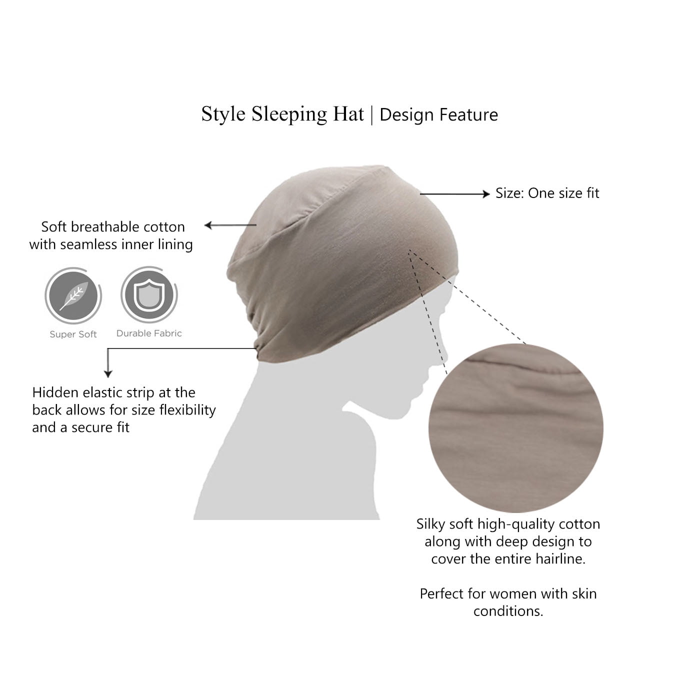 MASUMI Chemo Sleep Hat for Women, Soft Cotton Hats for Ladies, Chemo Headwear Turbans Cap Beanie Cancer Head Coverings with Double Layer (Champagne)