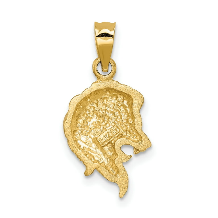 14k Yellow Gold Brushed and Polished Diamond-Cut Lion Head Pendant