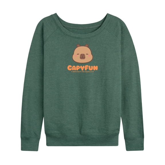 CapyFun - Capy Logo Women's Lightweight French Terry Wide Neck Long Sleeve Graphic Shirt