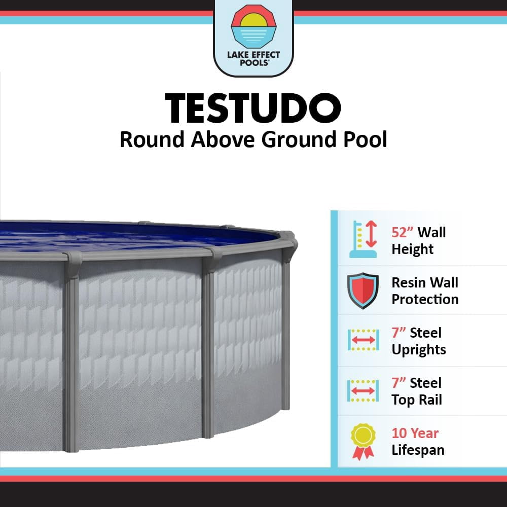 Lake Effect Pools Testudo 27' Round x 52" Resin Protected Steel Above Ground Swimming Pool