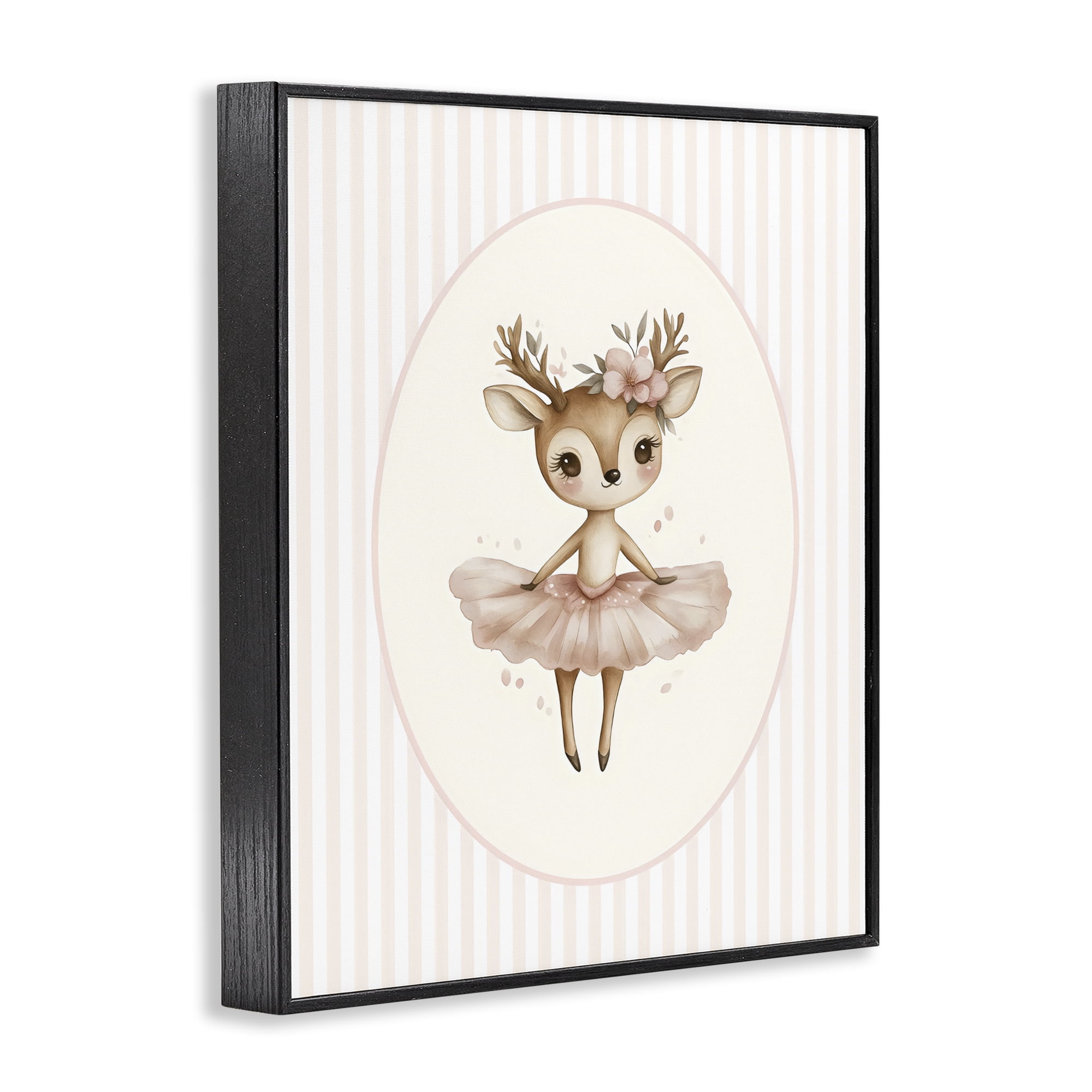 Stupell Industries Nursery Ballerina Deer Striped Black Framed Giclee Art, design by LSR Design Studio