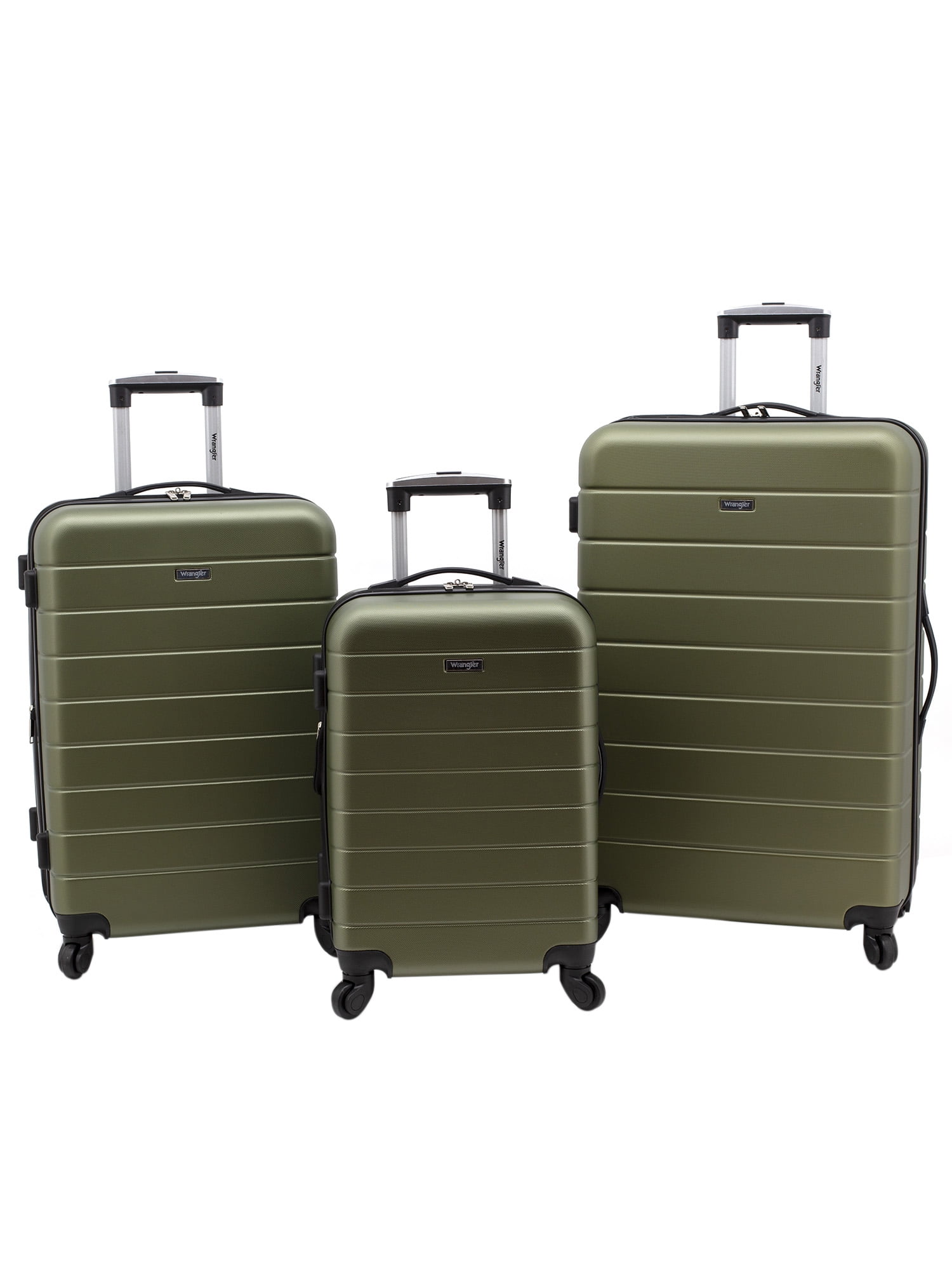 Wrangler 3 Piece Luggage Set with Cup Holder and USB Port, Olive Green -  
