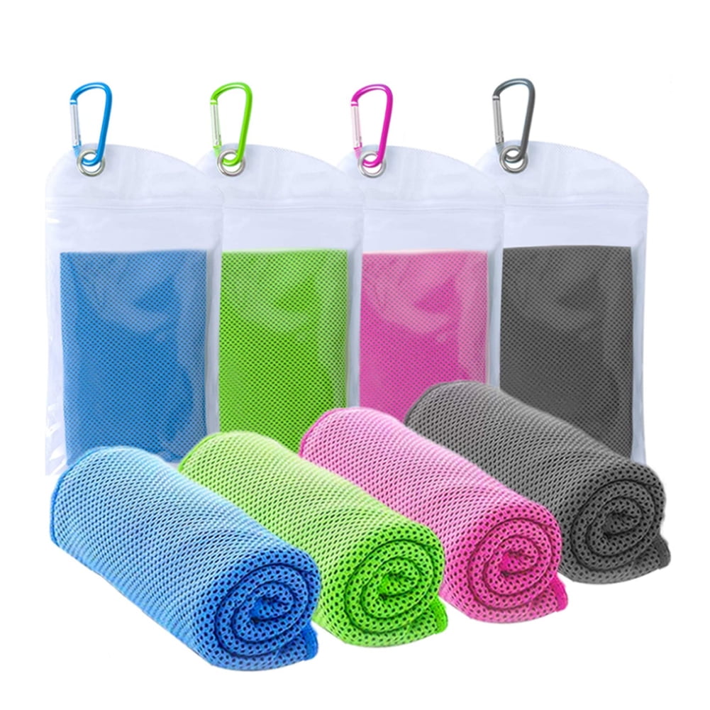 Yoga Cooling Towel，4 Pieces Workout Towels，Gym Ice Cooling Towels Microfiber Soft Absorbent Cooling Quick Dry Towel for Fitness Golf Instant Cooling Relief Bowling 