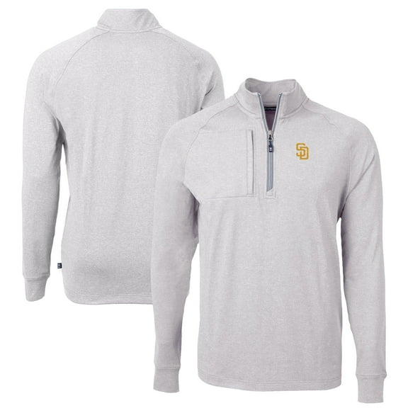 Men's Cutter & Buck Heather Gray San Diego Padres Big & Tall Adapt Eco Knit Stretch Recycled Quarter-Zip Pullover Top