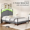 thumbnail image 3 of VanAcc Full Bed Frame with LED Light & Arch Headboard, Modern Corduroy Upholstered Platform Bed with Metal Poster, Easy Assembly, Light Gray, 3 of 6