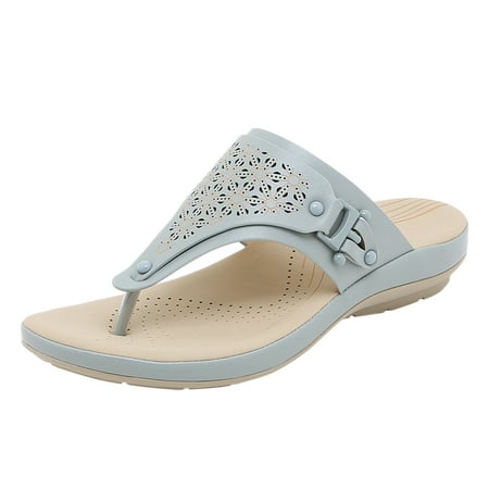 

Cathalem Women Summer Solid Color Slip On Casual Open Toe Wedges Comfortable Beach Shoes Sandals Slippers Light Blue 37