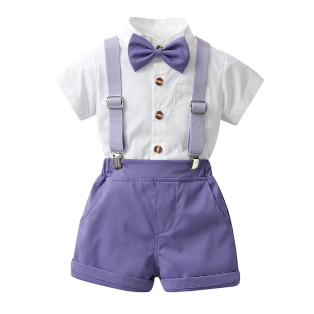 MIASHUI Ensemble de Vêtements d'Été 2 Pcs pour Garçon Tout-Petit, T-Shirt à Manches Courtes et Shorts à Bretelles, Violet, 3-4 Ans