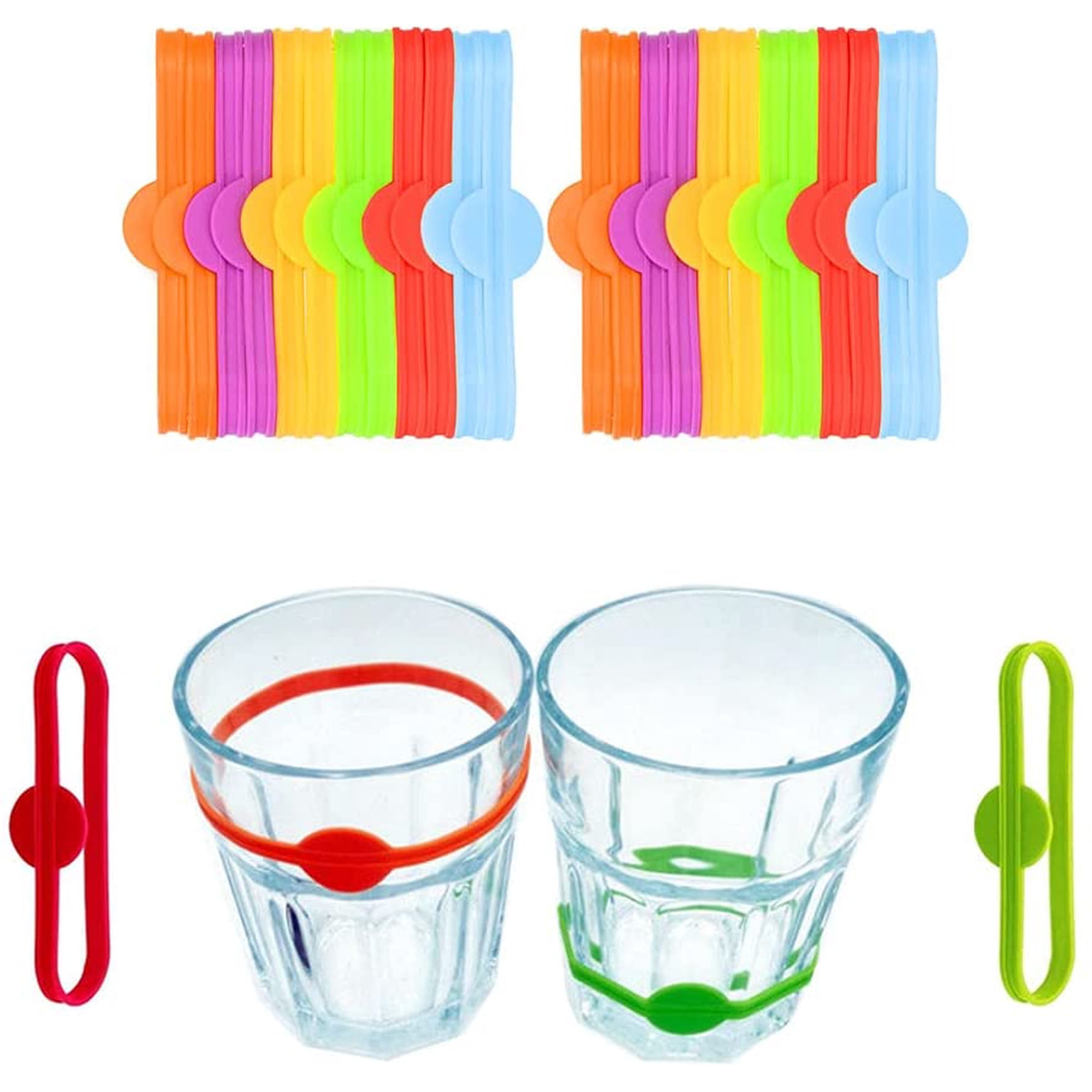 Marqueurs De Verres En Silicone - Lot De 24 étiquettes Réutilisables Pour Verre à Vin, Bouteille Et Cocktail - 12 Couleurs