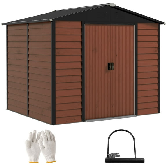 Outsunny 8'x7' Outdoor Storage Shed Garden Shed w/ Lock, Teak