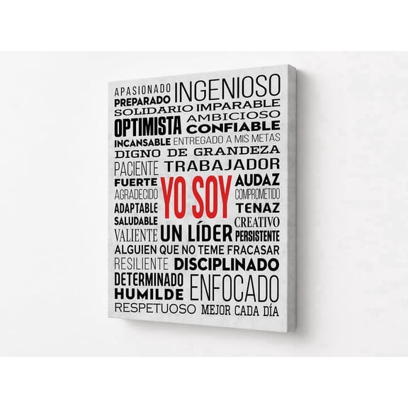 HoneyKICK Yo Soy I AM Bilingual Affirmations Canvas Wall Art, White, 12x16