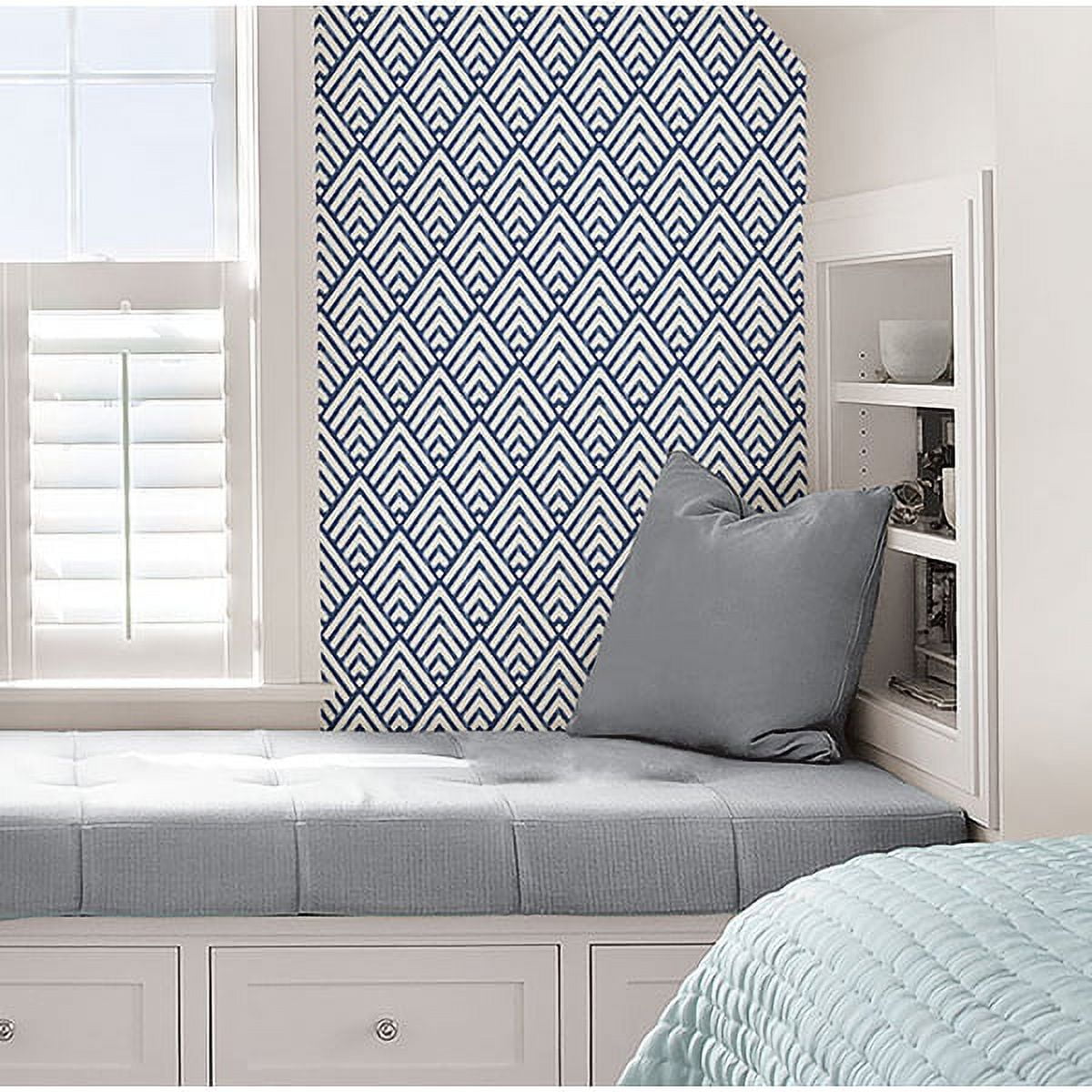 NuWallpaper Arrowhead Deep Blue Vinyl Peel And Stick Wallpaper, 216-in by 20.5-in, 30.75 sq. ft.