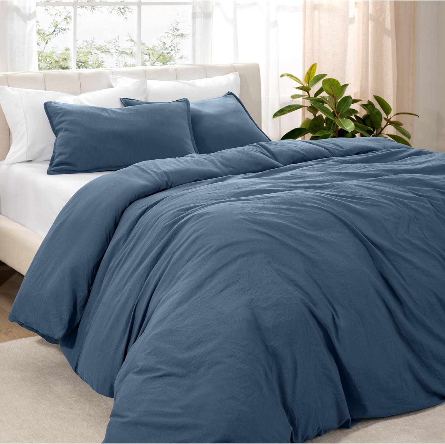 Sandwashed Duvet Cover Queen Size - Premium 1800 Collection Duvet Set - Cooling Duvet Cover - Super Soft Duvet Covers (Queen, Sandwashed Blue Sea)