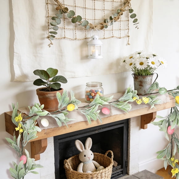 karymi 1.8 Meter Simulated Bunny Ear Leaf and Colorful Egg Vine Garland 70.8in Long Multicolor for Stair Railing Mantel Table Spring Party Decor House Decor