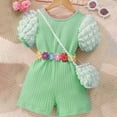 thumbnail image 2 of MEZZALL New Girls Casual 2PCS Outfits Sets Ribbed Cross Back Romper With Buble Sleeves & Bag Stylish Toddler Baby Wear 5-6Y, 2 of 9