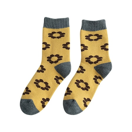 

Ruziyoog Cool Comfort Ankle Socks Winter Women Coral Fleece Socks Middle Tube Cute Flowers Terry Stocking Yellow