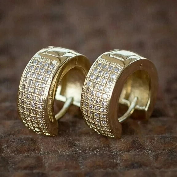 Men's Huggie Hoop Earring 2 CT Moissanite Round Cut White 14K Yellow Gold Plated