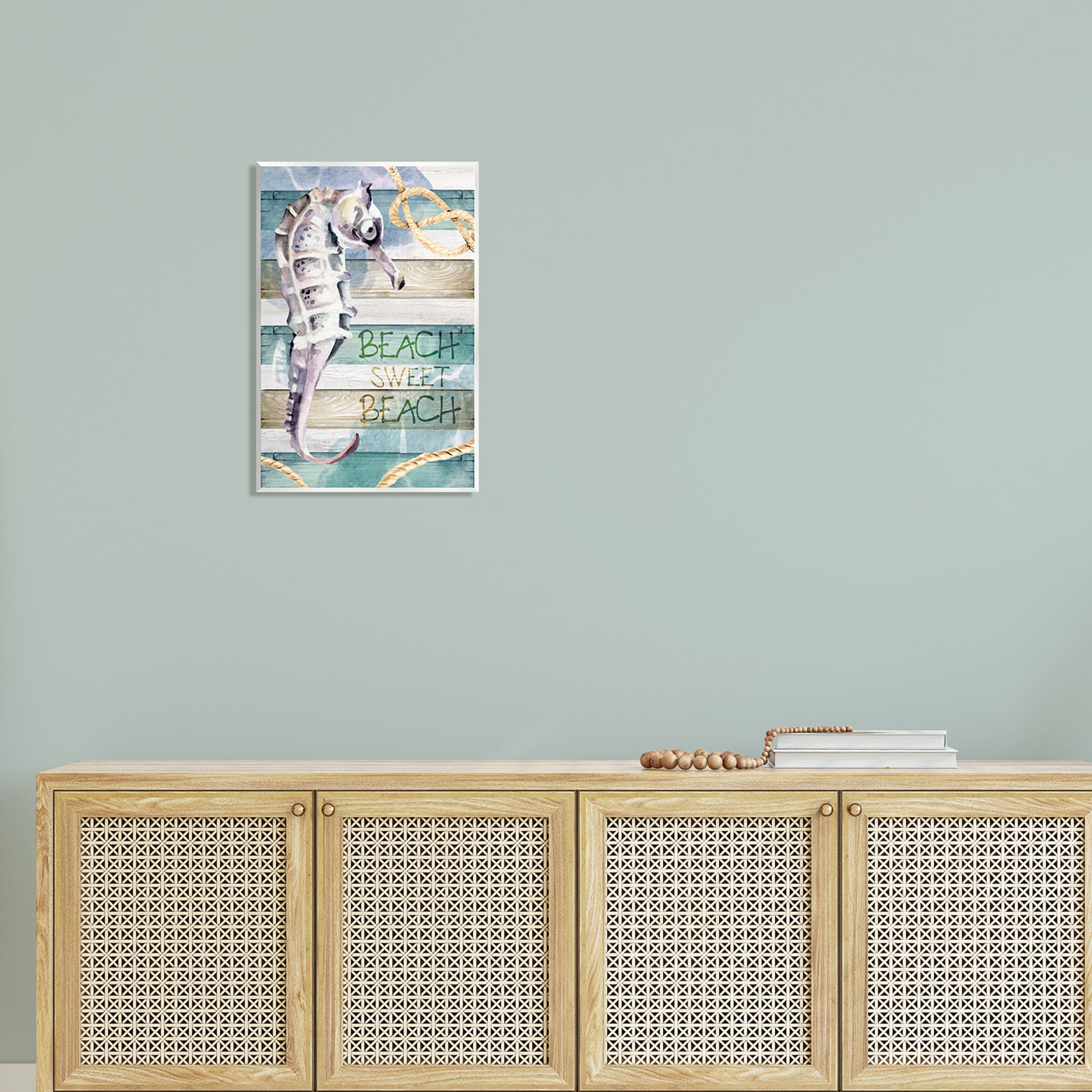 Stupell Sweet Beach Seahorse Nautical Rope Landscape Painting Wall Plaque Unframed Art Print Wall Art