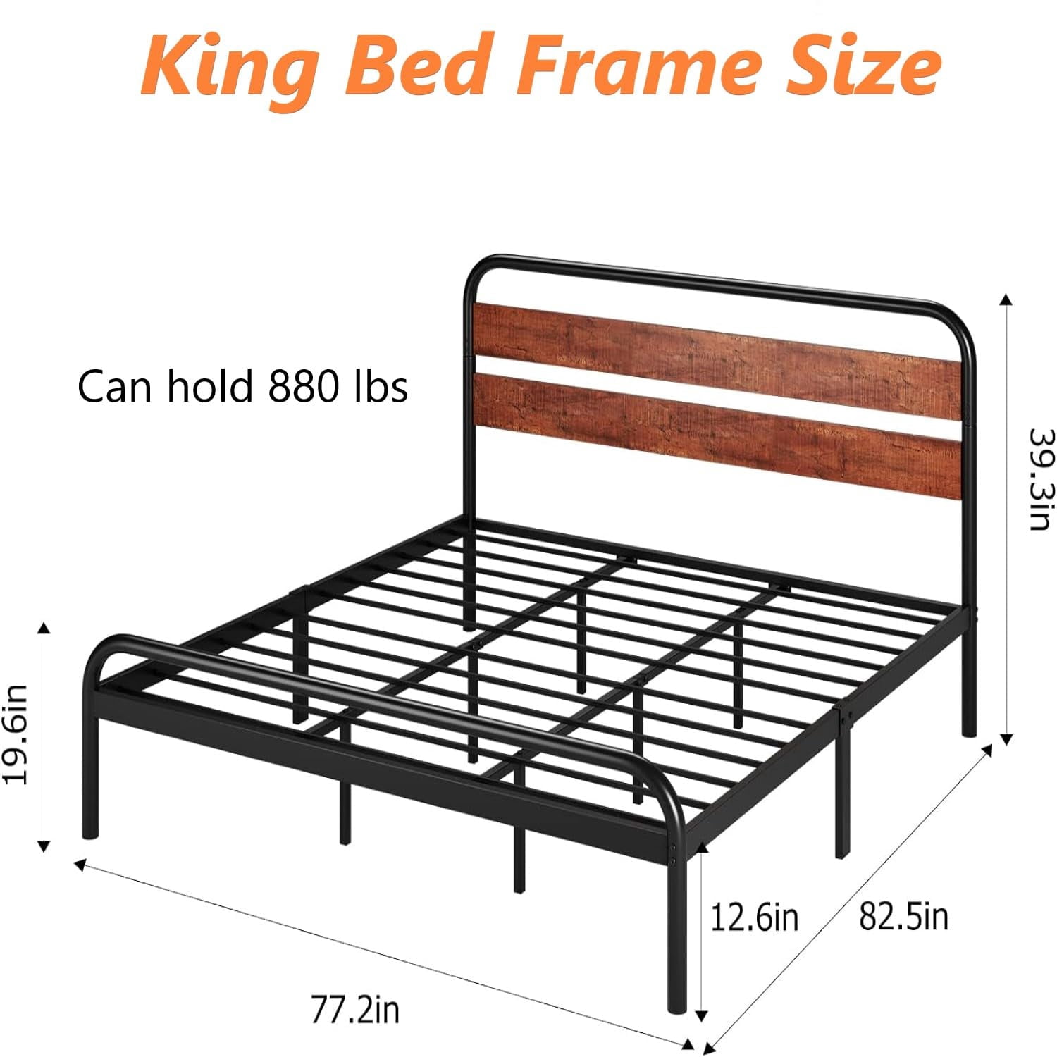 TROPOW King Size Bed Frame,Platform Bed Frame with Wooden Headboard and Footboard, Heavy Duty Metal Slats Support, Under Bed Storage, No Box Spring Needed, Noise Free, Easy Assembly